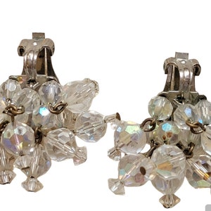 Vintage Aurora Borealis AB Rhinestone Encrusted Clip-on Earrings - Clear Iridescent Faceted