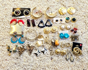 Vintage Lot of  29 Pairs of Pierced Earrings, Some Still on Cards