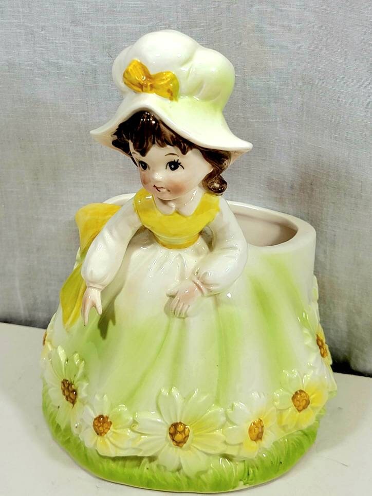 Vintage Relpo Planter, Girl With Daisies, #6383, Hand Painted - Etsy