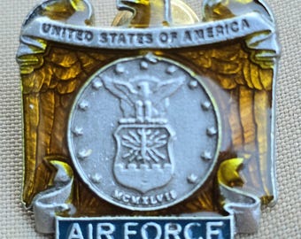Vintage 1947 United States Air Force American Legion Pewter Pin Back with Enamel