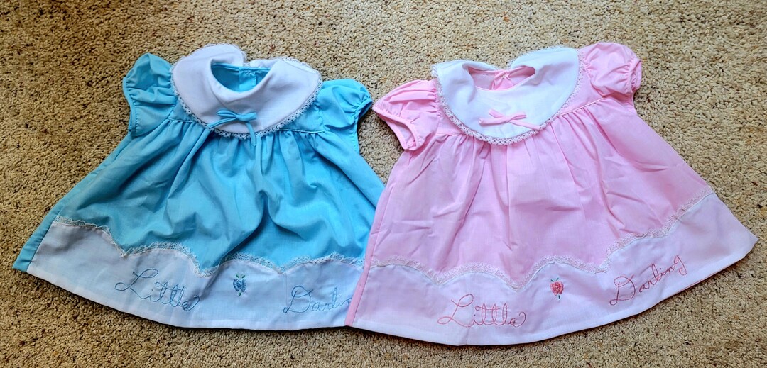 Pair of Vintage Baby Girl Dresses Pink and Blue Little Etsy