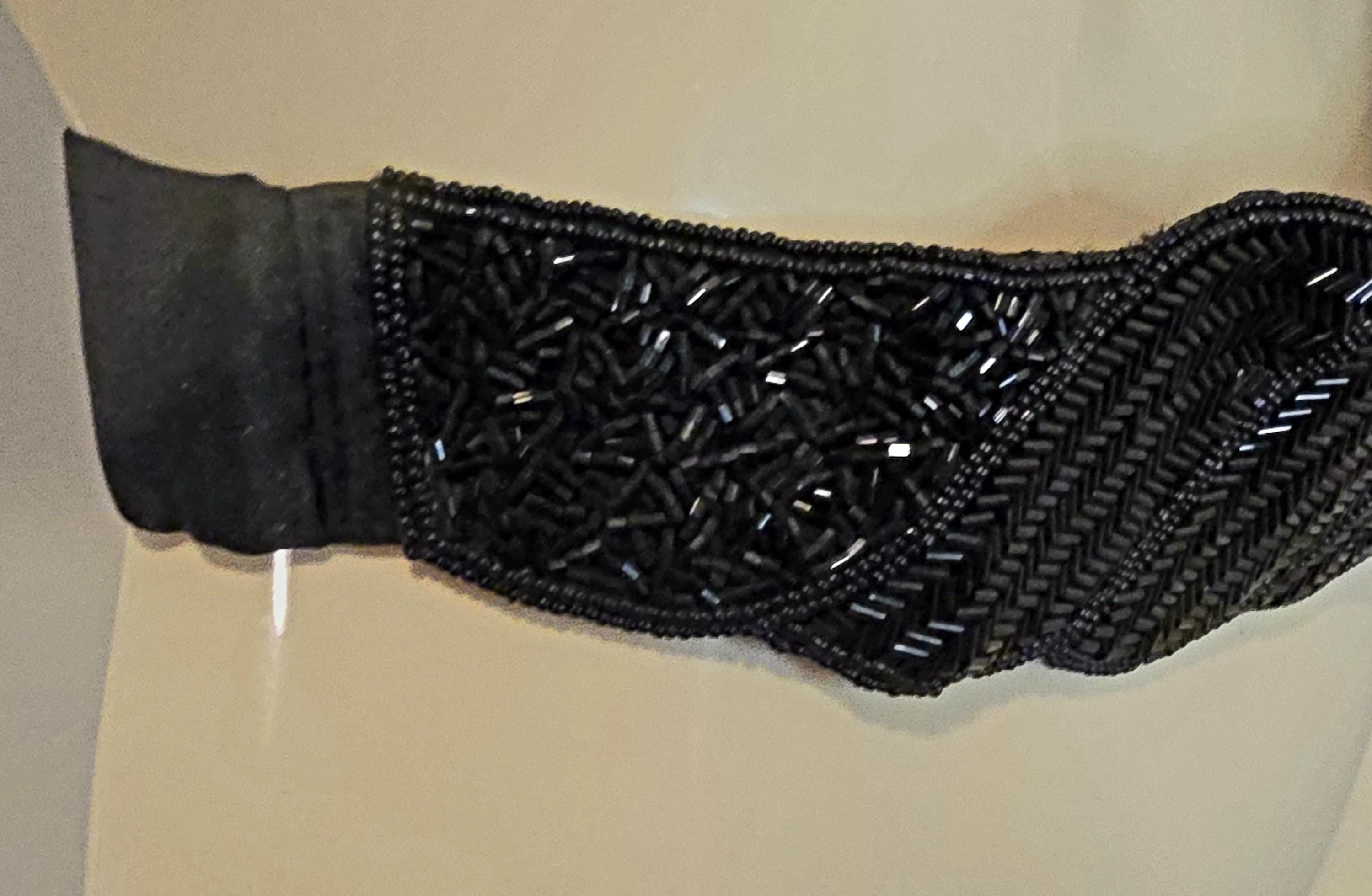 Vtg Beadz Women\'s Art Deco Black Faux Leather Belt with Pink Beaded Flamingos Pink Cowgirl Sz 26 Western Rhinestone Belt Horseshoe Leather  main image 2