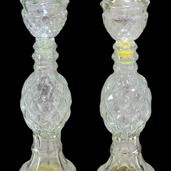 A Pair Of Vintage Avon Glass Cologne Decanters "Roses, Roses" and "Bird of Paradise" with Stoppers, No Contents