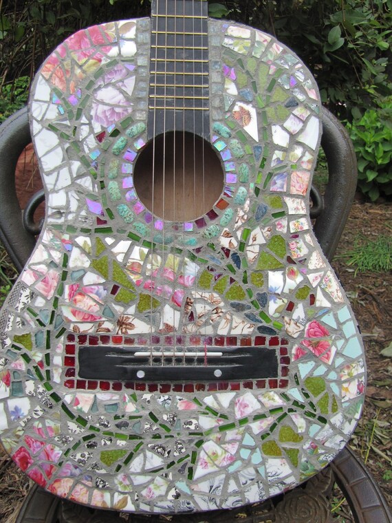 Mosaic Guitar  Rock and Roll, Shabby Chic, Vintage Floral