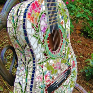 Mosaic Guitar ... Rock and Roll, Shabby Chic, Vintage Floral, Garden Vines