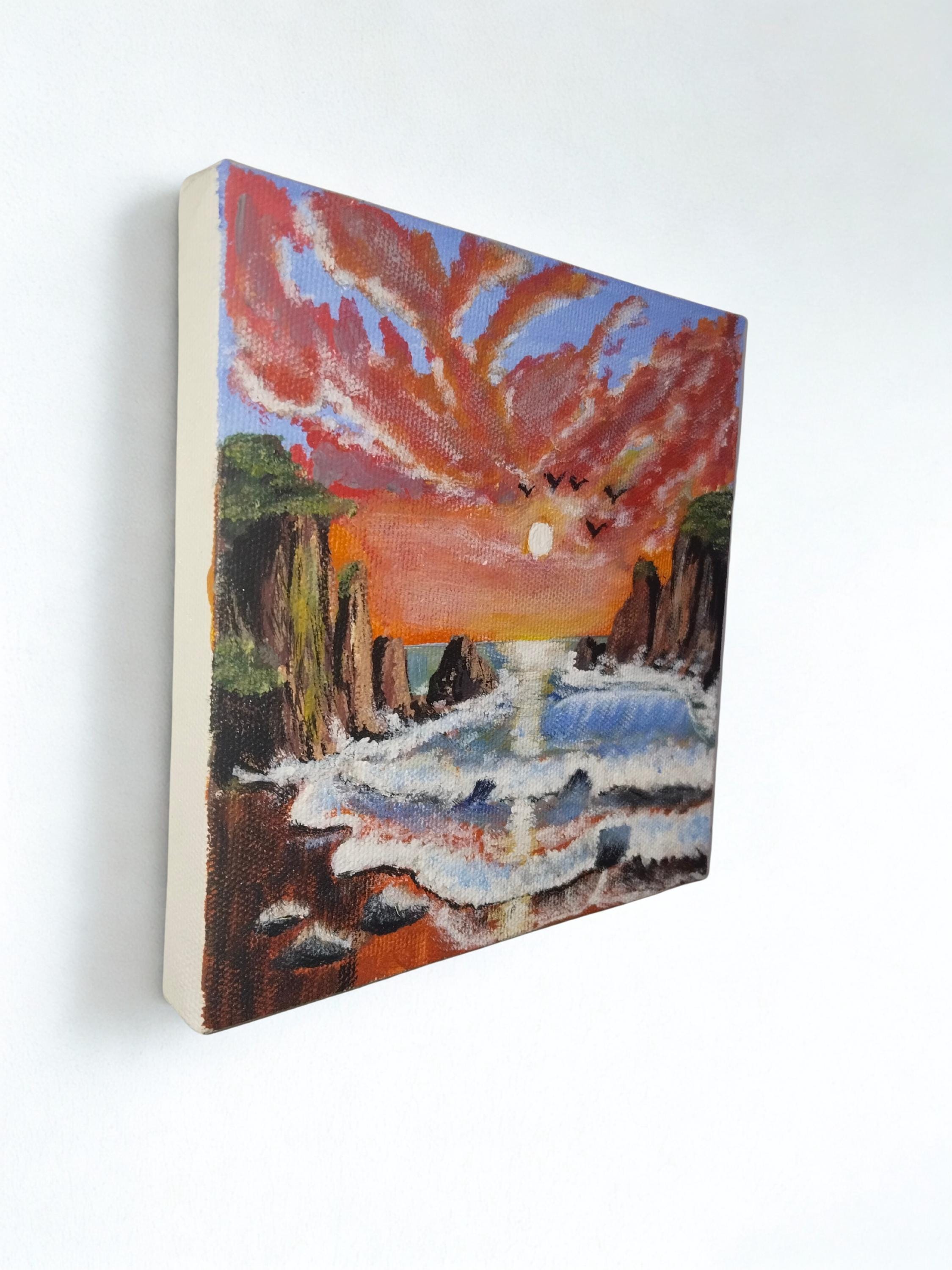 Sunset Beach Canvas Painting - Original Art (7.8x7.8 Inch) - Etsy