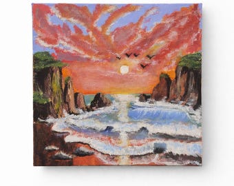 Florida Ocean Sunset Beach Scene 4x4 Acrylic on Canvas Painting - Etsy