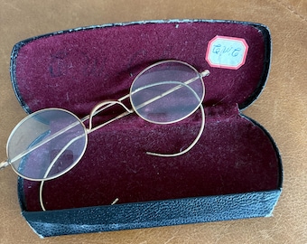 Antique Gold Filled Wire Rim Glasses with Case, 1890s Edwardian Saddle Bridge Spectacles, Martin-Copeland Co, Historical Reenactment