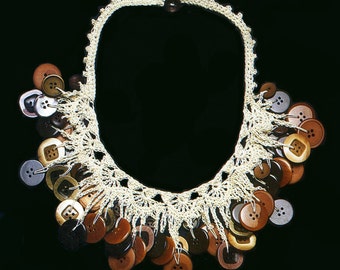 Collar de botones marrones Collar de crochet PATRÓN / INSTRUCCIONES