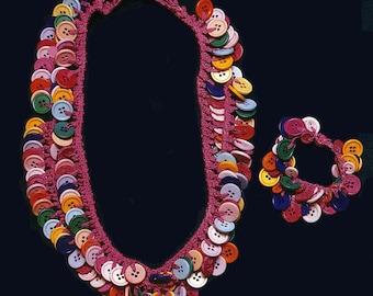 Pink Necklace and Bracelet Colorful Buttons - PATTERN / INSTRUCTIONS