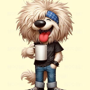 Funny Dog with Coffee Iron-on Transfer: DTF Decal, Ready to Press