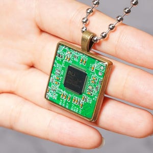 Real Square Circuit board necklace, gift for techie, computer geek, recycled motherboard jewelry, gift for him, gift for her, christmas gift