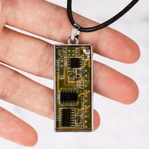 Real Small Rectangle Circuit board necklace, gift for techie, computer geek, recycled motherboard jewelry, gift for him, unisex jewelry
