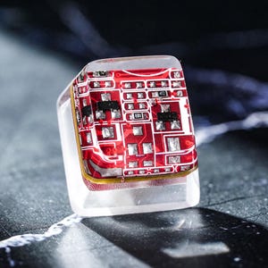 1u Red Recycled Real MainBoard Circuit Board Chip Keycap, Artisan Resin Keycap for MX Cherry Switches Mechanical Keyboard, Gift for Him