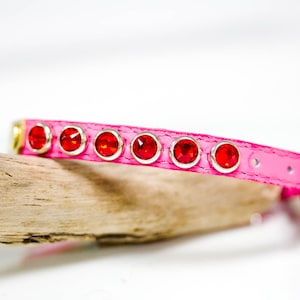 Small Leather Collar, Pink Chihuahua Collar, Collar With Name, Tiny Leather Collar, Ferret Collar, Designer Leather Collar, Crystal Collar