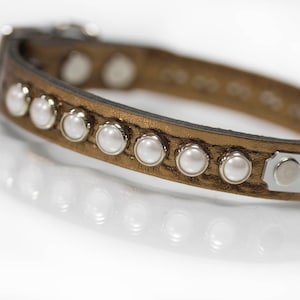 Leather Dog Collar, Jeweled Dog Collar, Pearl Collar, Pet Collar, Small Pet Collar, Puppy Collar, Leather Collar,Bling, Goat Collar, Pearls