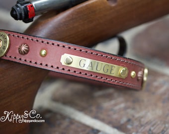 Halsband voor honden met 12-gauge hagelpatroon, op maat gemaakte leren jachthalsband