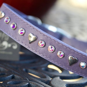 Heart Crystal Dog Collar, Leather Dog Collar, Goat Collar, Crystal Dog Collar, Pet Collar, Sparkly Collar, Leather Collar with hearts