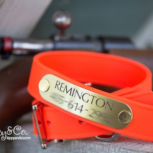 Hunting dog collar, Bright orange collar, Waterproof Dog Collar w Engraved NAMEPLATE, Dirt Resistant, , Swimming Collar, No Smell dog collar