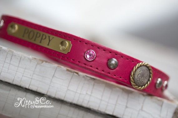 本革・スワロフスキ・グラスストーン 犬用首輪 花柄クリスタル犬用