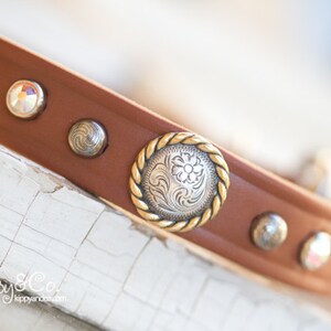 Natural Leather Dog Collar, Personalized Natural Leather Collar, Tan Leather Dog Collar Personalized, Tan Collar with Conchos, Custom Collar