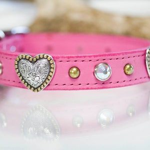 Dog Collar, Heart dog Collar, Crystal Collar, Swarovski Crystal,  Bling Dog Collar, Sparkly Collar Leather, 3/4 inch, Puppy Collar, Pink