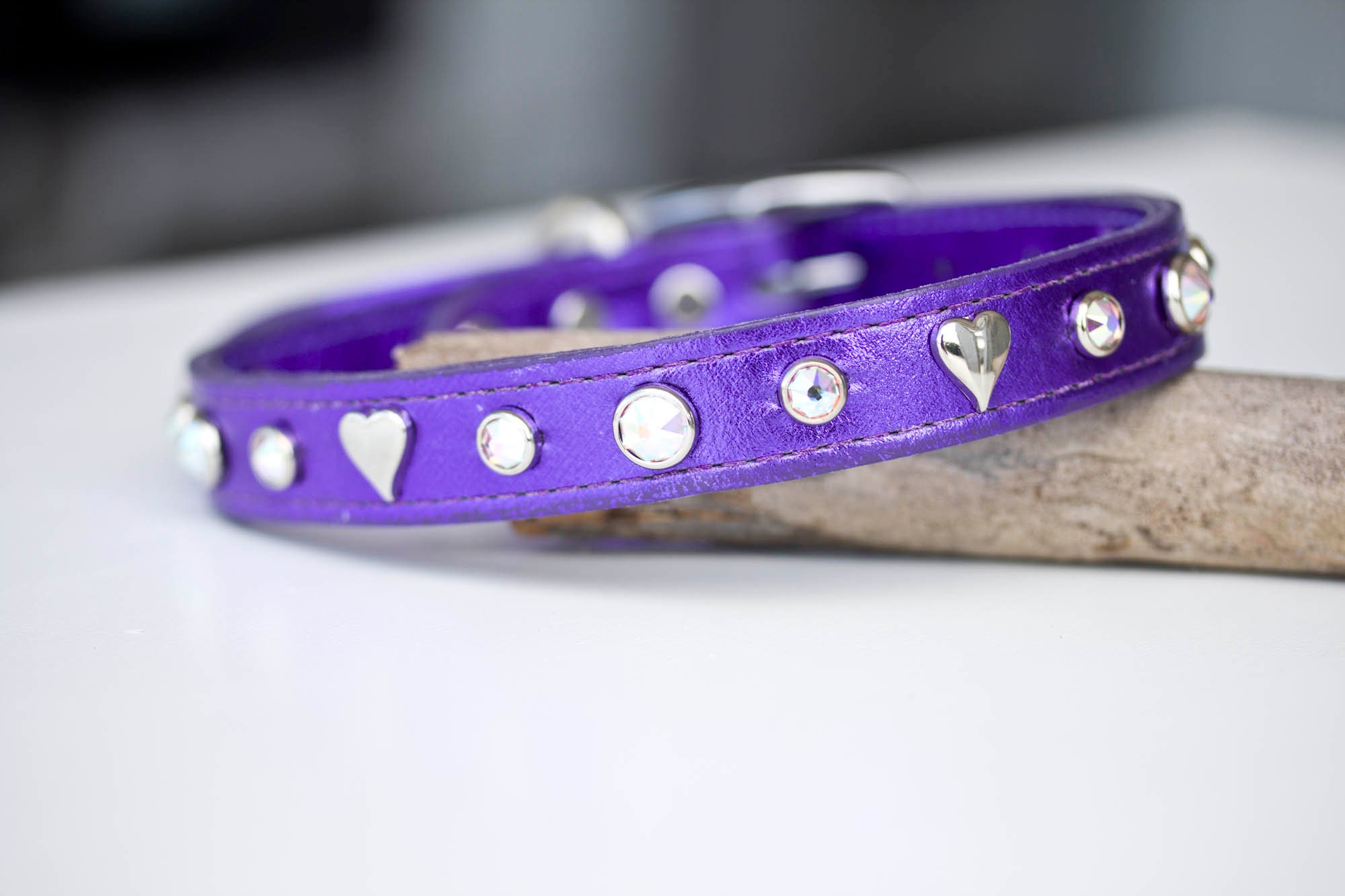Purple Metallic Leather Dog Collar Purple Leather Dog Collar Etsy