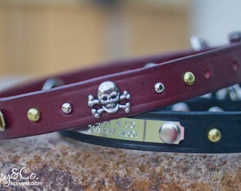 3/4 inch Leather Collar, Skull Dog Collar, Skull and Crossbones, Skull Leather Collar, Black Leather Dog Collar, Skull and Crossbones