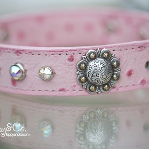 Crystal Dog Collar, Leather Dog Collar, Leather Concho Collar, Pink Ostrich Leather Collar, Equine Bling Dog Collar, Crystal Leather Collar