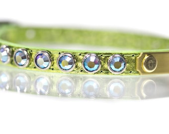 Personalized Swarovski Crystal Leather Dog Collar, Engraved Metallic Pet Collar