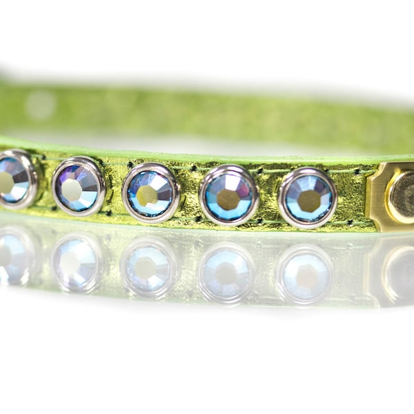 Personalized Swarovski Crystal Leather Dog Collar, Engraved Metallic Pet Collar