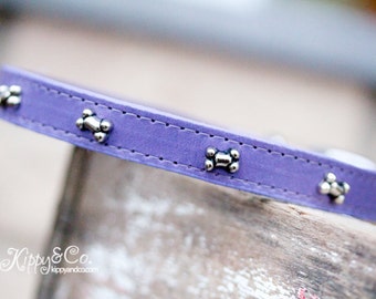 Small Leather Dog Collar, Bone Accents, Soft Leather, 23 Colors