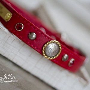 Red Dog Collar // Red Leather Dog Collar // Leather Dog Collar // Pet Collar // Leather Pet Collar // Puppy Collar // Jeweled Dog Collar image 3