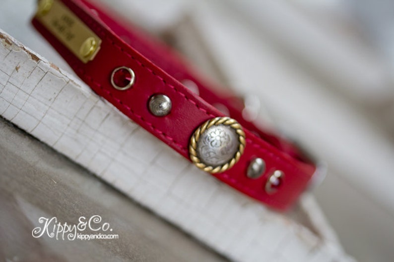 Red Dog Collar // Red Leather Dog Collar // Leather Dog Collar // Pet Collar // Leather Pet Collar // Puppy Collar // Jeweled Dog Collar image 3