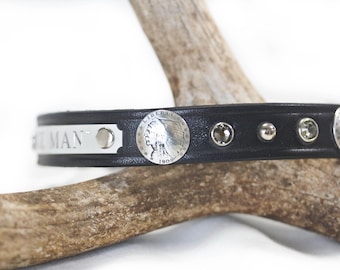 Native Indian Leather Dog Collar, Personalized Name ID