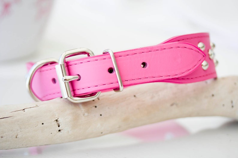Crystal Dog Collar 1.5 inch Sturdy Leather Collar Pink Leather Collar Crystals Studded Leather Collar Bling dog Collar Leather Collar