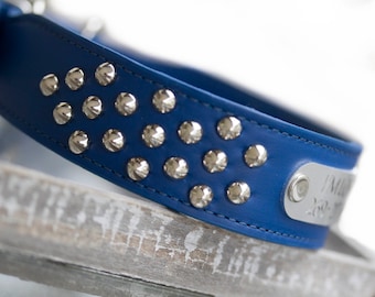Collar de cuero personalizado para perro, placa de identificación con tachuelas, 3,8 cm de ancho