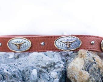 Soft Leather Dog Collar, Dog Collar, Leather Dog Collar, Western Leather Collar, Southwest Leather, Texas Longhorn, Longhorn Dog Collar