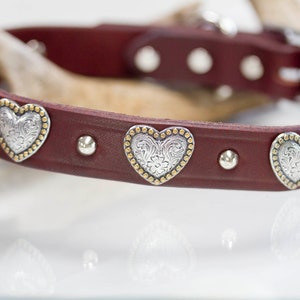 Leather Dog Collar, Heart Concho Collar, 1 inch wide, Concho Leather Collar, Leather Collar with Conchos, Goat Collar, Sheep Collar