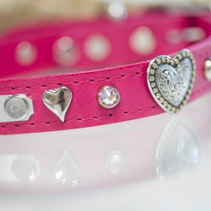 Dog Collar Personalized Leather, Heart Concho dog Collar, Crystal Dog Collar, Dog Collar with Name Engraved, Soft Dog Collar, Goat Collar