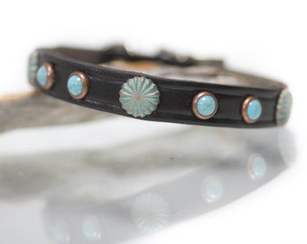 Leather Patina Dog Collar, Leather Collar, 1/2 inch wide, Dog Collar, Personalized Collar, Turquoise Patina, Thin Leather, Puppy Collar