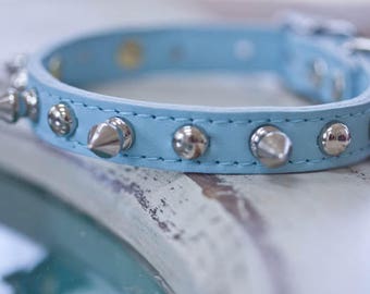 Handmade Leather Spike Dog Collar, Silver Studded, USA Made, 1/2 inch