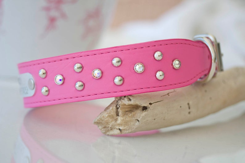 Crystal Dog Collar 1.5 inch Sturdy Leather Collar Pink Leather Collar Crystals Studded Leather Collar Bling dog Collar Leather Collar