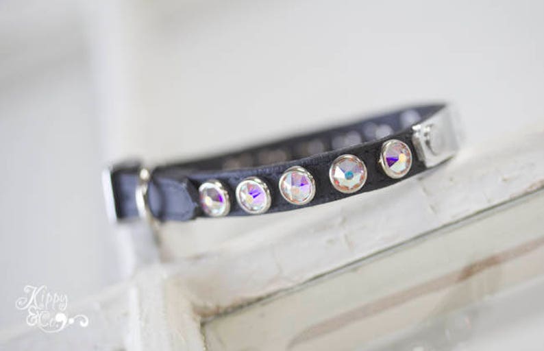 Personalized Leather Dog Collar Crystal Dog Collar Narrow Etsy