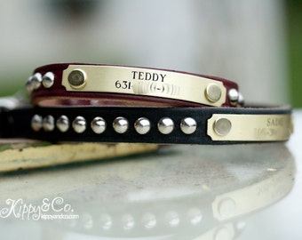 Personalized Pet Collar, Small Dog Collar, Cone Stud Leather Collar