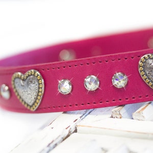 Leather Collar, Heart Crystal Collar, Swarovski Crystals, Jeweled Collar, 1 inch wide, Sparkly Collar, Goat Collar, Dog Collar
