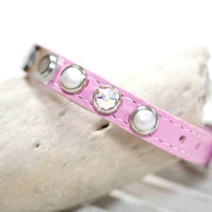 Small Chihuahua Collar, Personalized Teacup Dog Collar, Tiny Crystal Collar, Pearl Cat Collar, Thin Collar with Name, Designer Dog Collar