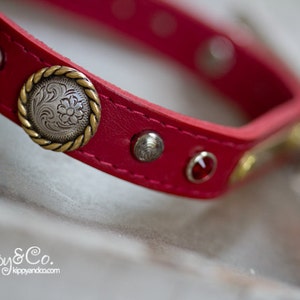 Red Dog Collar // Red Leather Dog Collar // Leather Dog Collar // Pet Collar // Leather Pet Collar // Puppy Collar // Jeweled Dog Collar image 2