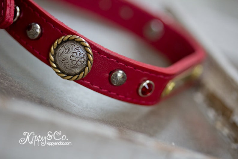 Red Dog Collar // Red Leather Dog Collar // Leather Dog Collar // Pet Collar // Leather Pet Collar // Puppy Collar // Jeweled Dog Collar image 2