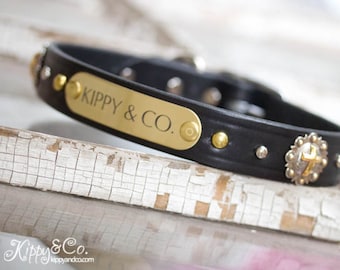 Personalized Leather Collar, Leather Dog Collar, Concho Leather Dog Collar, 1 inch, Black, Brown, Cross Concho Collar, Dog Collar Leather